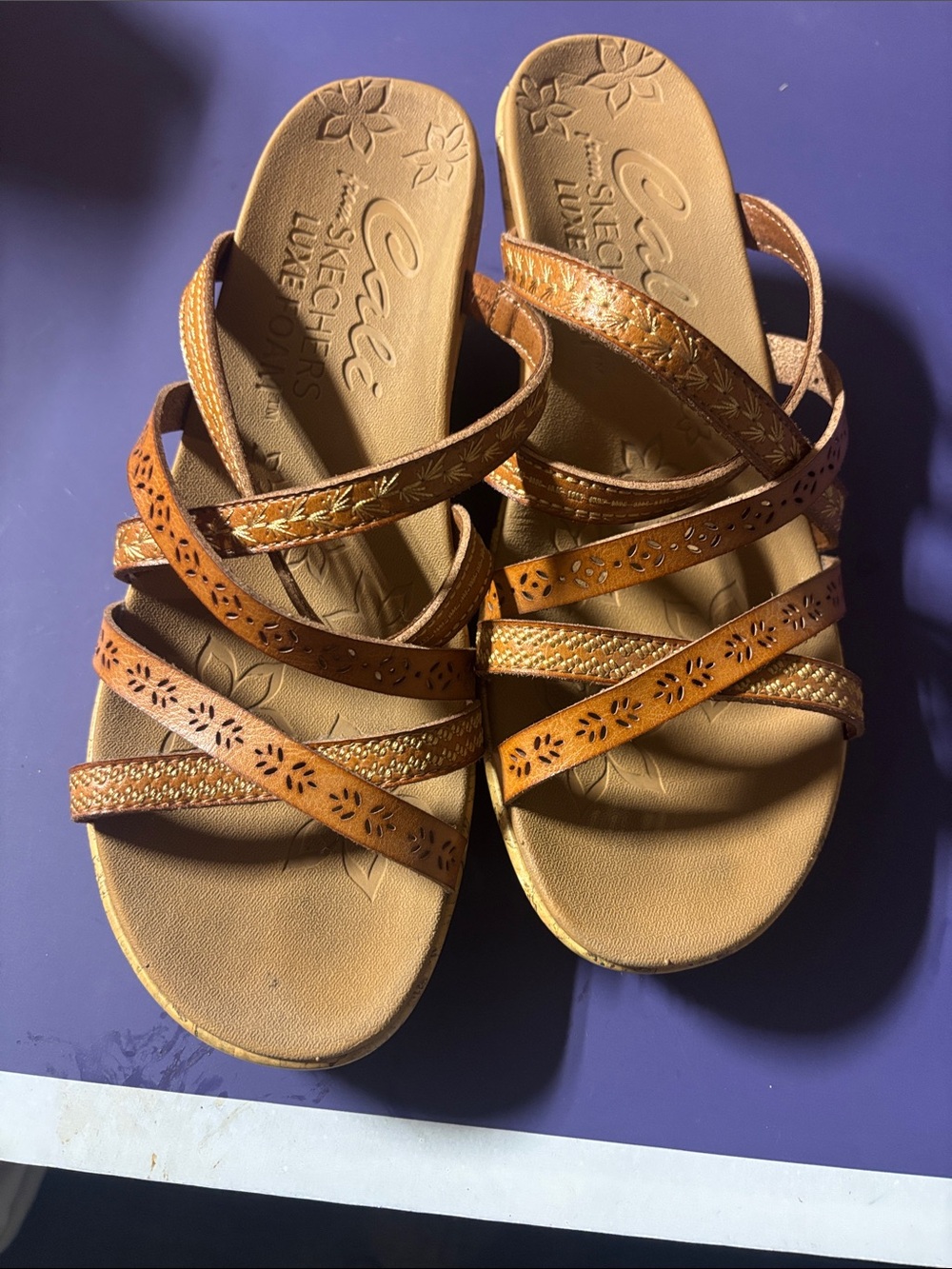 Skechers Women's Tan Brown Multi-Strap Slide Sandals